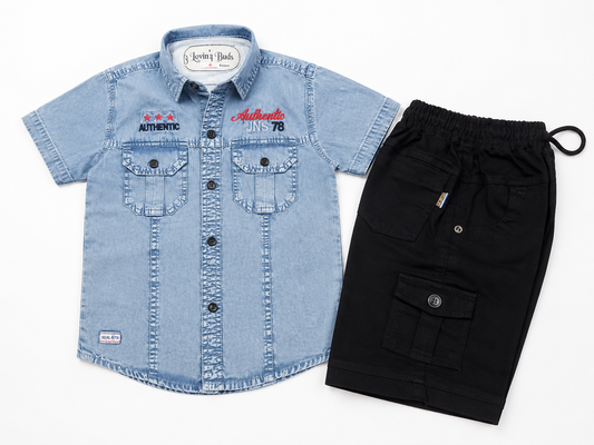 Boys Authentic Denim Shirt & Cargo Shorts Set