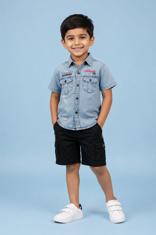 Boys Authentic Denim Shirt & Cargo Shorts Set