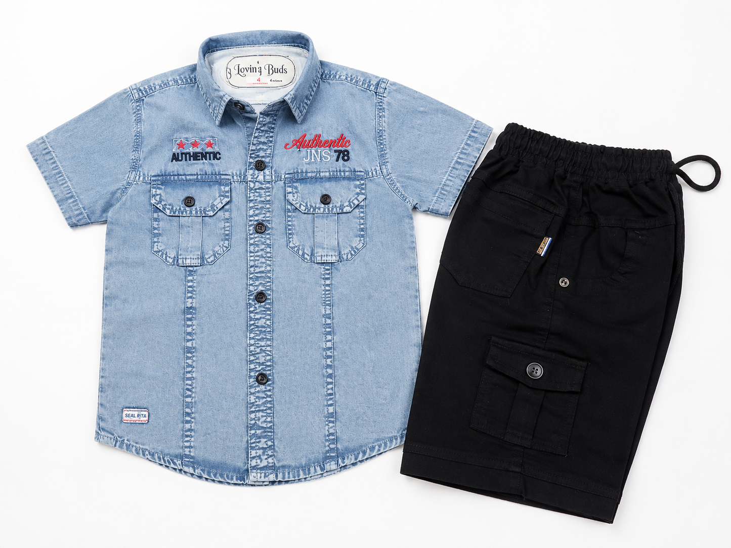 Boys Authentic Denim Shirt & Cargo Shorts Set