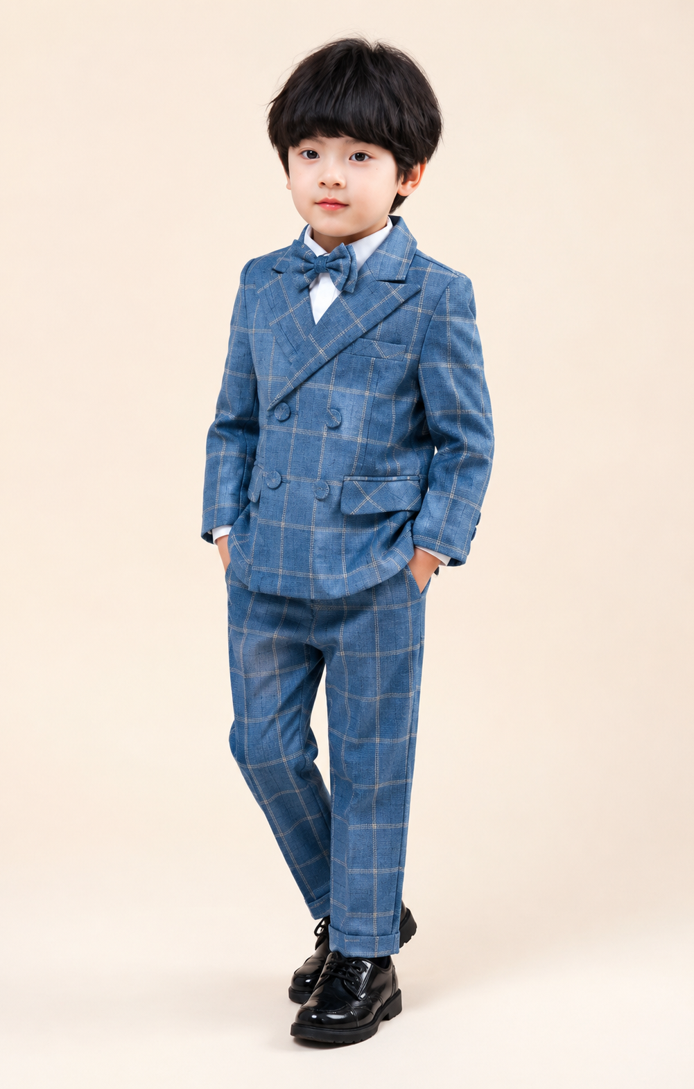 Boys Blue Checkered Blazer Suit Set