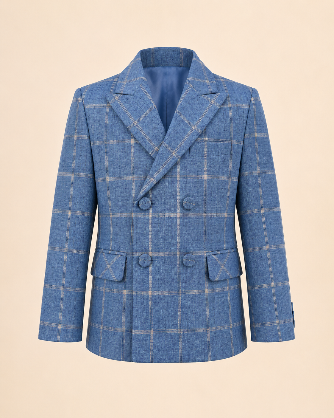 Boys Blue Checkered Blazer Suit Set