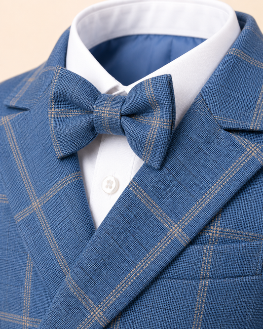 Boys Blue Checkered Blazer Suit Set